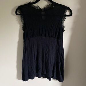 LUX. Black half lace partly sheer shirt size large